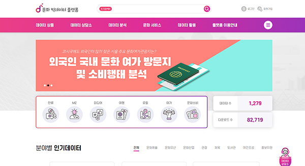 문화빅데이터 문화빅데이터 플랫폼 웹사이트 캡쳐 이미지